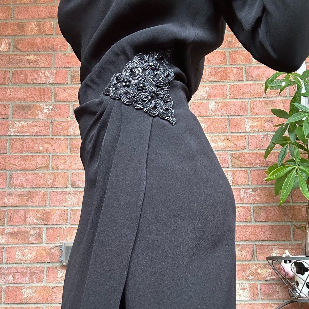 VTG 80s 90s Black Cocktail Dress Beaded Draped Harry Acton For After Five Sz 6 - Picture 5 of 16